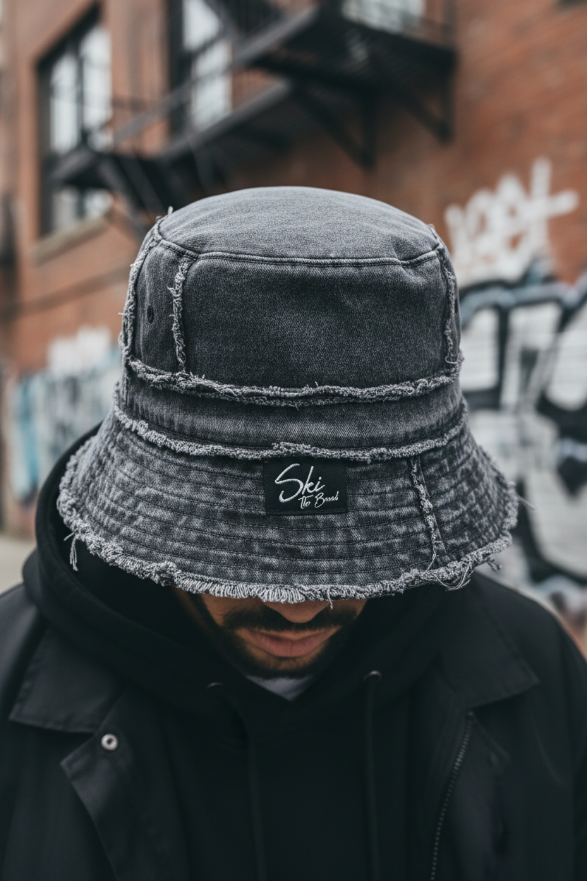 SKI Rebellion Bucket Hat Model Close-Up